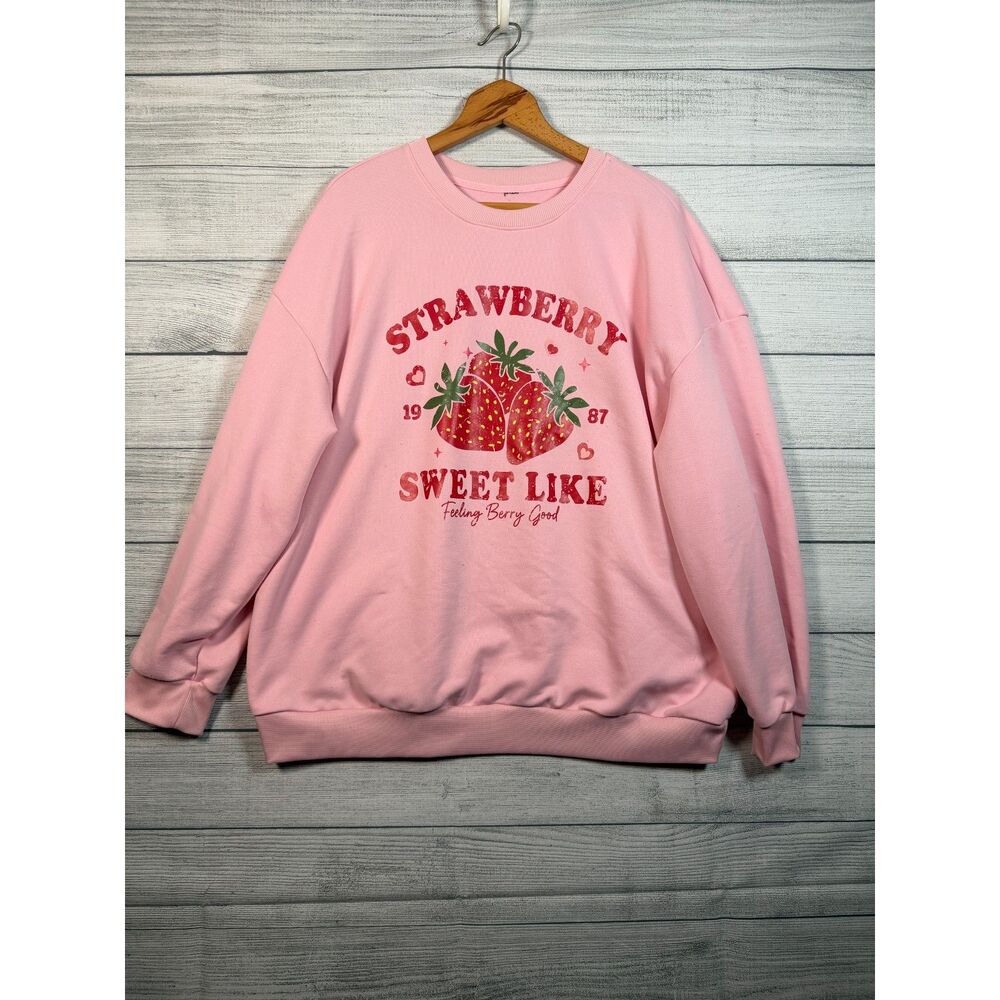 Women’s 2X Pink Strawberry Sweet Like Graphic Crewneck Sweatshirt 4355